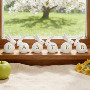 Newman House Studio Table Easter Bunny Figurine Decorations - Home Office Table Decoration Easter Bunny Set of 6, 3.5L x 3W x 4.1H inch