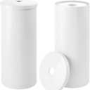 mDesign Plastic Floor Stand Toilet Paper Organizer with Cover, 3-Roll Space-Saving Tissue Storage for Bathroom - Fits Under Sink, Vanity, Shelf, in Cabinet, Corner - Aura Collection - 2 Pack - White