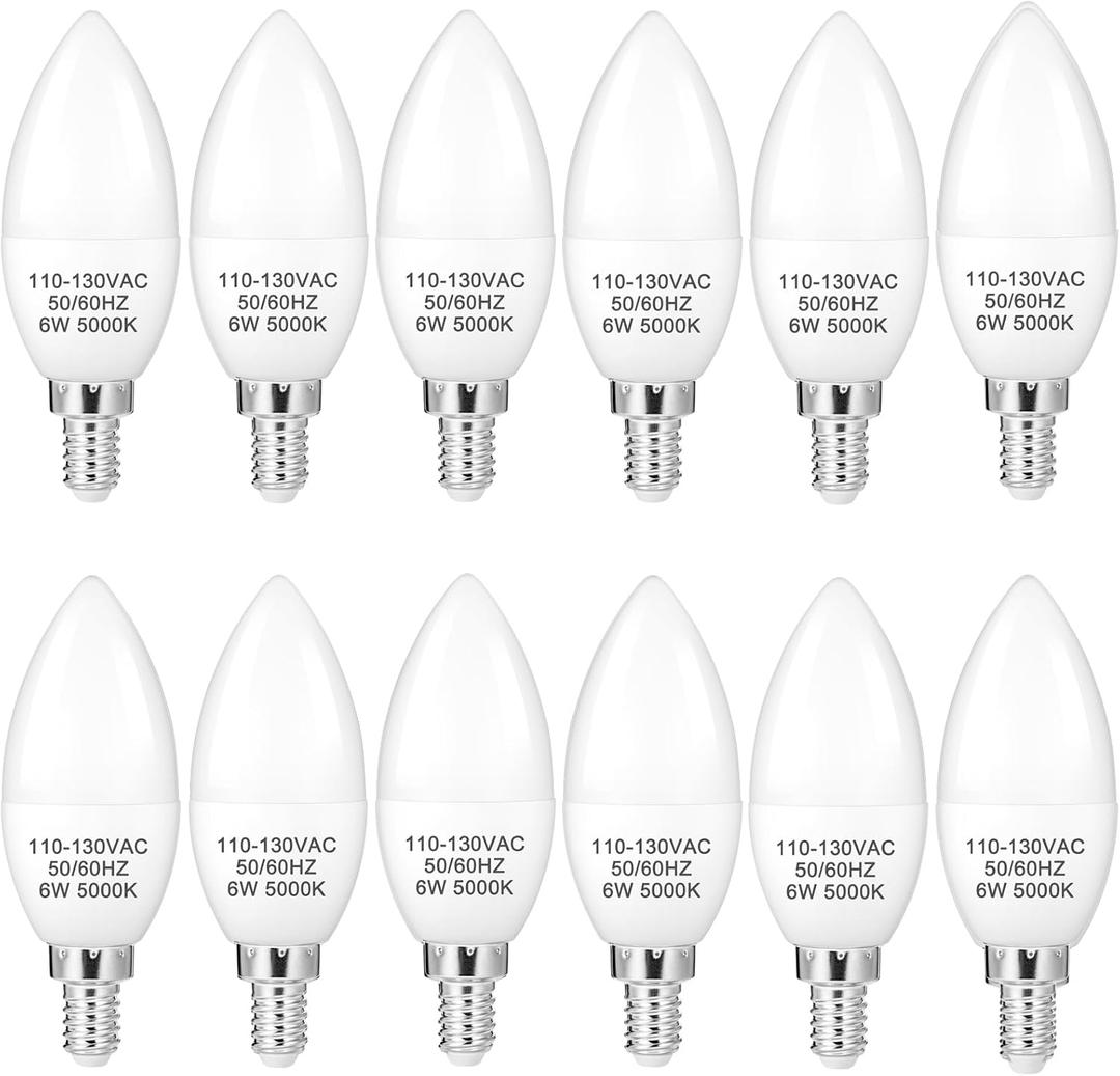 B11 LED Light Bulb E12 Candelabra LED Light Bulbs 5000 Kelvin Daylight White Ceiling Fan Bulb Chandelier Bulbs Candle Bulbs for Ceiling Fan, Non-Dimmable (12 Pack, Daylight White)