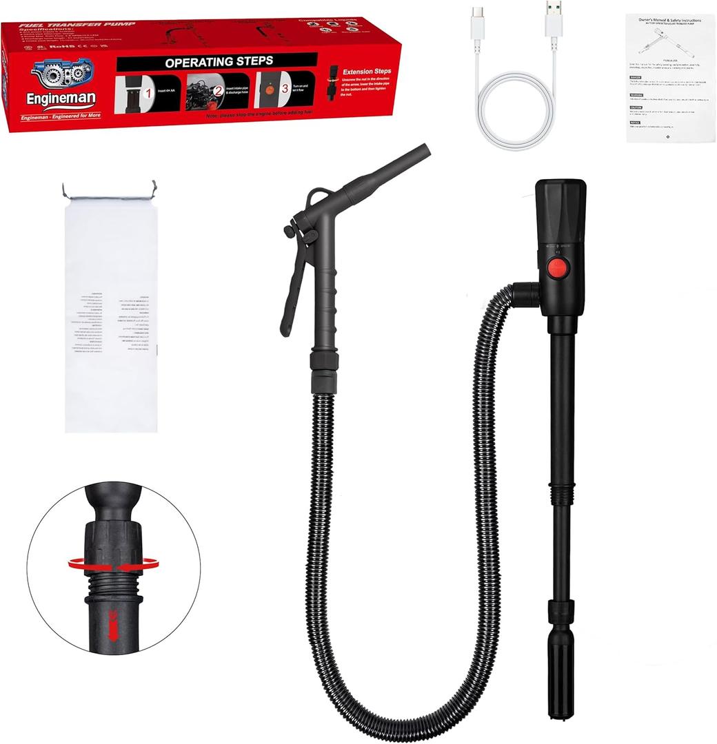2.8GPM Automatic Electric Fuel Transfer Pump with Hand-Stop Battery Powered Fuel Transfer Pump, USB-C Charging Gas Pump for Gas Can, Transfers Gasoline, Diesel, Water