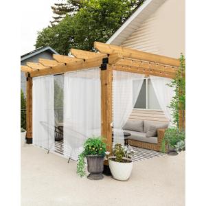 HolidayIdeas All Weather White Outdoor Sheer Curtains for Patio Waterproof 6 Pcs Rod Pocket Indoor Sheer Voile Curtains for Porch, Balcony, Gazebo, Pergolas, 54x95 Inch, 6 Panels