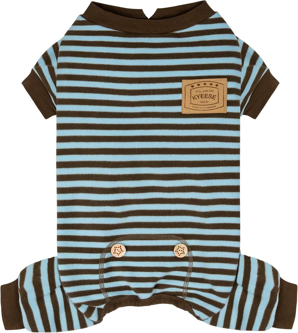 KYEESE Dog Pajamas, Stretchy Fleece Dog Pajamas for Small Dogs Puppy Jumpsuit, Warm Doggie PJS Pet Onesie Clothes with 4 Legs Sleepwear, Lightweight Cat Apparel, Blue Striped, S