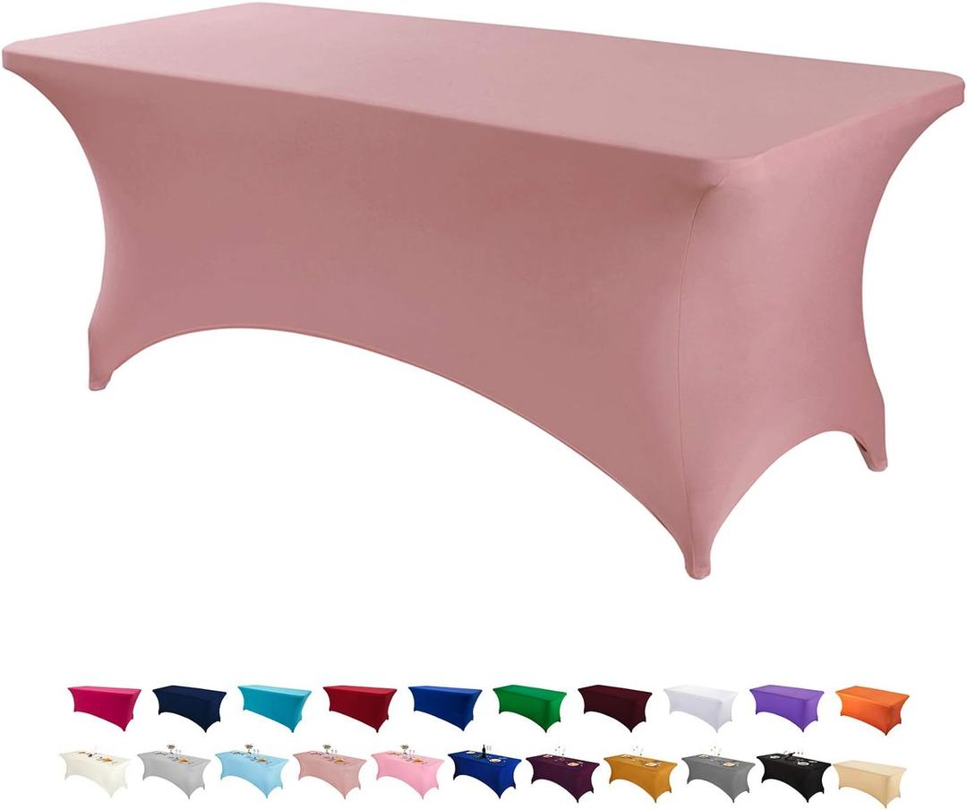 Peomeise 8FT Spandex Table Cover Rectangular Stretch Spandex Tablecloth (Dusty Rose,8FT), 96" x 30"