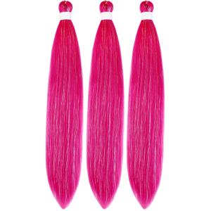 Tinsel Braiding Hair Pre stretched Meganta Pink Braiding Hair for Glitter Braids Festival Braids (30 Inch-Packs of 3, Magenta Mix Tinsel)