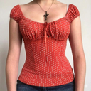 Women Fairy Grunge Shirt Summer Cap Sleeve Lace Up Polka Dot Milkmaid Tops Vinatge E-Girls Aesthetic Clothes (Small)