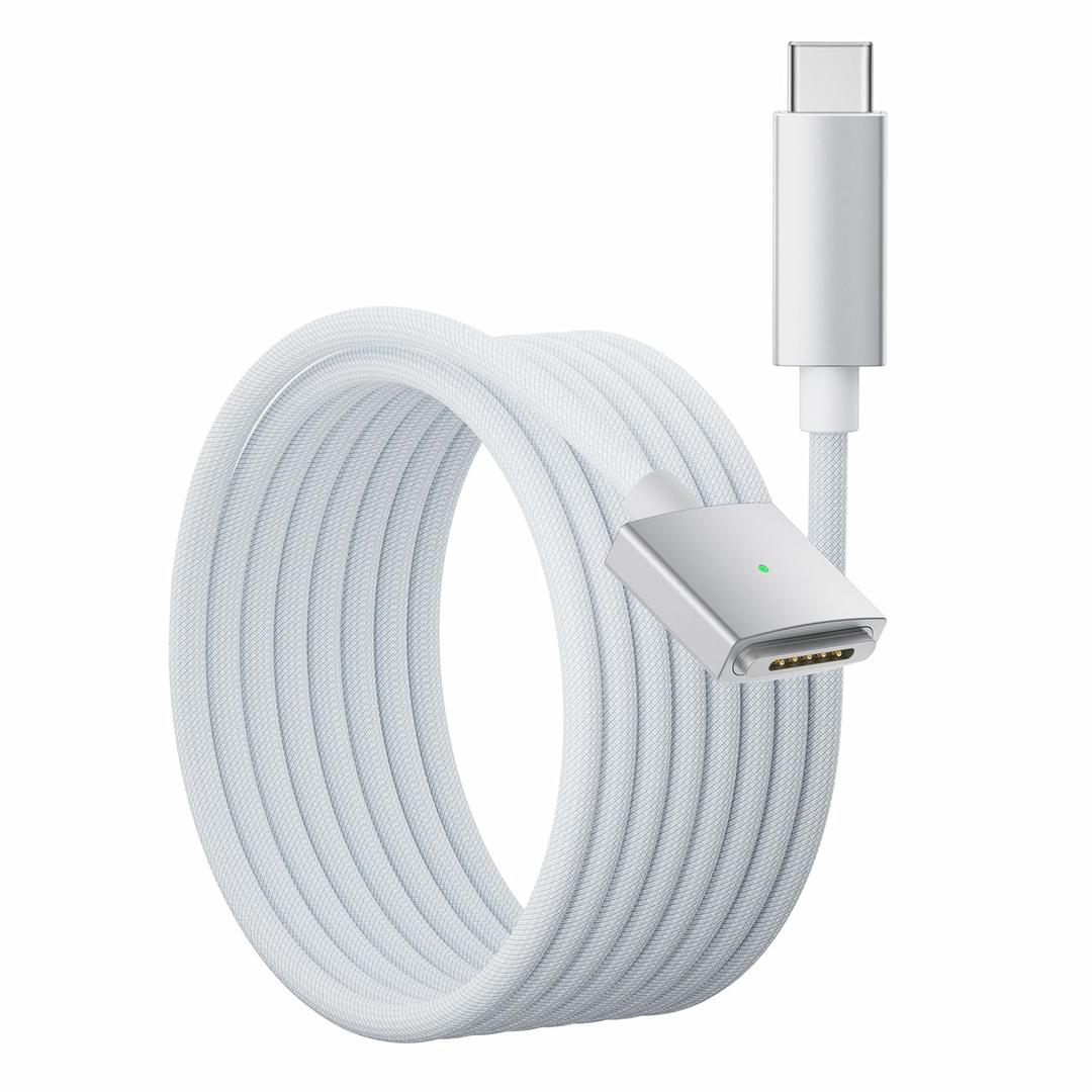 Maxonar USB C to Magnetic 3 Cable 6.6ft, Up to 140W PD Fast Charge Braided Charging-Only Replacement for MacBook Pro 14"/16" 2025/2024/ 2023/2021, Air 13"/15" M4 2025, M3 2024, M2 2023, 2022- White