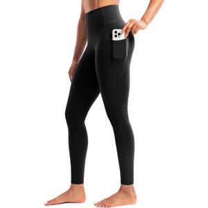 POSHDIVAH Creamluxe Yoga Leggings with Pockets for Women 25"/28" High Waisted Gym Workout Lounge Pants (Large, Black)