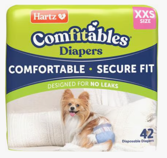 Hartz Comfitables Disposable Dog Diapers, Size XXS 42 count, Comfortable & Secure Fit, Easy to Put On, Super Absorbent Male and Female Diaper
