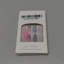 Light Blue Press on Nails Short Almond QUNQINLI Ombre False Nails Glossy Acrylic Fake Nails Press-ons with Silver Glitters Design Gel Glue on Nails Nude Stick on Nails for Women 24 Pcs