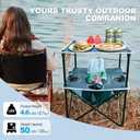 Folding Beach Table, Camping Table for Sand with Insulated Cooler Storage & 4 Cup Holders, Portable Pop Up Picnic Table, Lightweight Side Table for Outdoor, 19x19x24 inches, Blue Gray