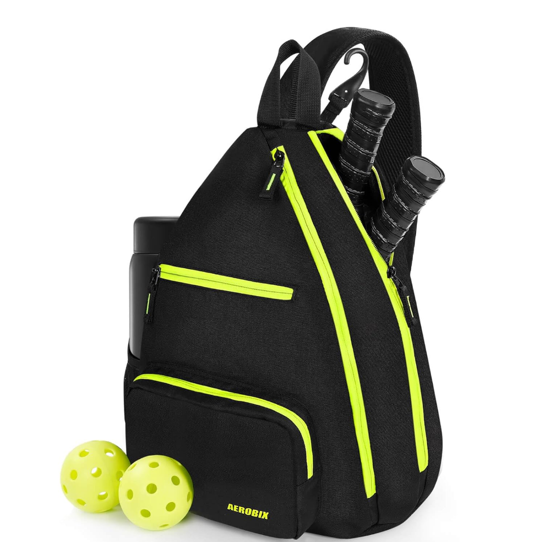 AEROBIX Pickleball Bag for Women & Men, Pickle Ball Backpack - Upgraded Zippers, Large Capacity, Padded Paddle Pocket, Adjustable Sling Bag (No Accessories)