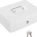 Cash Box with Key Lock Metal Money Box with Money Tray Large Safe Lock Box Durable Money Saving Organizerfor Security Lock Safe Box for Office Small Business 9.84 x 7.87 x 3.54 inches (White)