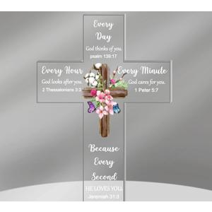 Chunful Acrylic Christian Jesus Gift for Women Men Acrylic Standing Cross Religious Inspirational Gifts with Bible Verse and Prayers Sunflower Cross for Friends Mom Wife Colleague(Fresh Style)
