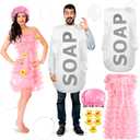 Suhine 23 Pcs Loofah and Soap Costume Halloween Party Couple Novelty Costumes for Adult Role Play Funny Carnival Cosplay (Pink)