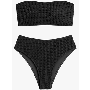 Women's High Cut Bandeau Bikini Set Strapless Solid Color 2 Pieces Bathing Suit Swimsuit
 Size S