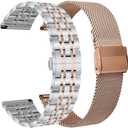 KOREDA for Samsung Galaxy Watch 7 6 5 4 FE 40mm 44mm/Galaxy Watch 5 Pro 45mm/Watch 6 4 Classic 42mm 46mm 43mm 47mm Bands, 20mm Stainless Steel Metal Band (Rose Gold+Silver/Rose Gold)