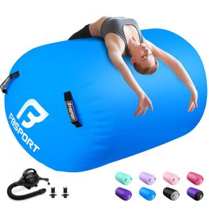 FBSPORT Air Roller Gymnastics Barrel, Inflatable Gymnastics Air Roller Inflatable Air Gymnastics Mat with Electric Pump for Yoga Cheerleading Training Home Outdoor Use (47x35inch Blue)