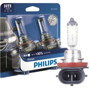 Philips Automotive Lighting H11 Vision Upgrade Automotive Replacement Headlight Bulb, for High Beam, Low Beam, and Fog Positions (Pack of 2) (White)