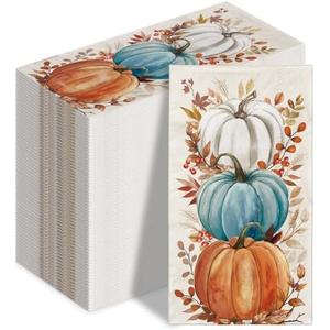 100 PCS Fall Napkin Watercolor Pumpkin Disposable Paper Napkin Rustic Dinner Hand Towel for Thanksgiving Harvest Bathroom Kitchen Home Decoration