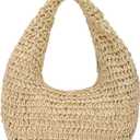 GOKTOW Women Hand Carry Only Straw Bag, Crescent Summer Beach Purse, Soft Faux Straw Tote 2025 (Beige)