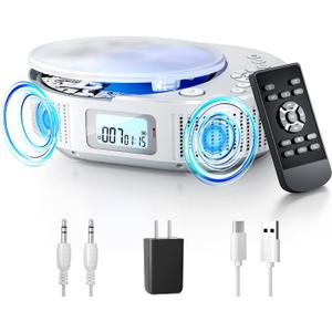 CD Player Portable, FELEMAN Upgraded Boombox CD Player & Bluetooth Speaker 2 in 1 Combo, Rechargeable Portable CD for Car/Home with Remote Control, FM Radio, Support AUX/USB, Headphone Jack