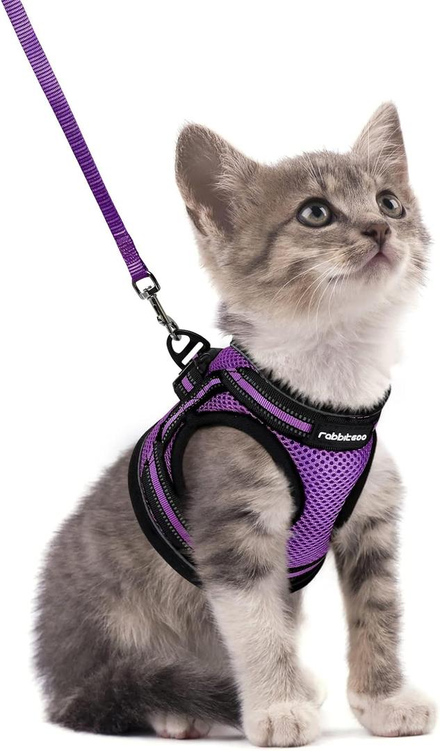 rabbitgoo Cat Harness and Leash Set for Walking Escape Proof, Adjustable Soft Kittens Vest with Reflective Strip for Cats, Comfortable Outdoor Vest, Purple, S (Small, Purple)