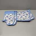 FoldTier 4 Pcs Chinoiserie Oven Mitts and Pot Holders Vintage Blue White Floral Heat Resistant Kitchen Gloves Hot Pads Non Slip Quilted Cotton Oven Mittens Pot Holders Kitchen Decor Gifts