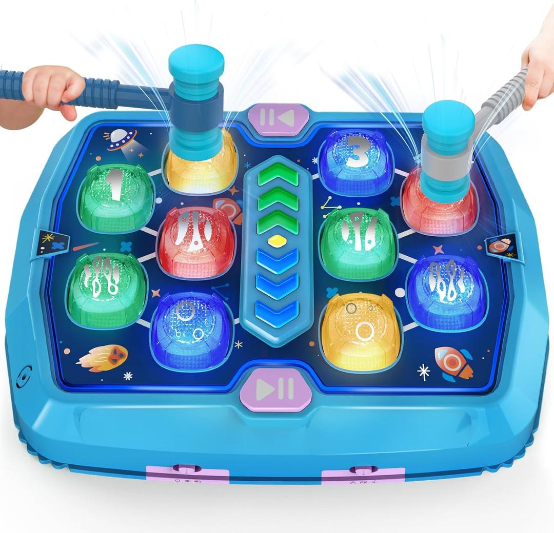 Whack Game Mole Toys for 3 4 5 6 Year Old Boys, Pounding Toys for Age 2-4, 3 Modes & Light Interactive Toddlers Toy with 2 Hammer, Baby Toy Gifts for Early Learning, Birthday Gift for Toddler Boy Girl (Blue)