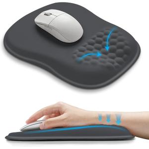Hokafenle Ergonomic Wrist-Hugging Mouse Pad Wrist Support, U-Shaped Holding Wrist Rest Mousepad for Carpal Tunnel Pain Relief with Cushioned Memory Foam Slope Massage Bulge (10.2x8.3 in,Dark Grey)