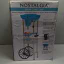 Nostalgia Snow Cone Shaved Ice Machine - Retro Cart Slushie Machine Makes 48 Icy Treats - Includes Metal Scoop, Storage Compartment, Wheels for Easy Mobility - White, Blue