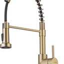 WEWE Brushed Gold Kitchen Faucet with Pull Down Sprayer, RV Brass Kitchen Faucet Stainless Steel Single Handle Spring Faucet with Deck Plate for Farmhouse Utility bar Laundry Sinks