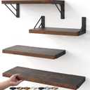 BAYKA Wall Shelves for Bedroom Decor, Floating Wall Shelves for Living Room Kitchen Storage, Wall Mounted Rustic Wood Floating Shelves for Kids Books, Corner Shelf for Bathroom(Rustic BrownSet of 4) (Rustic Brown Board & Black Brackets)