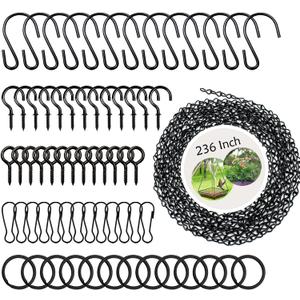 YINGFENG 236 Inch Black Metal Hanging Chains and Hanging Basket Hooks Set for Bird Feeders, Birdbaths, Planters, Grow Lights, Lanterns, Wind Chime and Ornaments, Eye Screws, Chain Hooks DIY