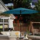 10FT Solar Umbrella 32 LED Lighted Patio Umbrella Table Market Umbrella w/Tilt and Crank, UV-Resistant Outdoor Umbrella for Pool, Garden, Deck, Lake Blue