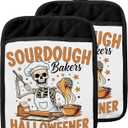 Halloween Skeleton Baker Pot Holders with Pockets, Gifts for Sourdough Bakers, Funny Halloween Skull Oven Pot Holders Heat Resistant Oven Mitts Hot Pads for Kitchen Baking Cooking