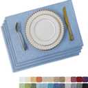 Home Brilliant Blue Placemats Set of 4 Heat Resistant Farmhouse Boho Placemats Burlap Cloth Place Mat Dining Table Place Mats Kitchen Table Mats, Blue, 13" x 19", Set of 4