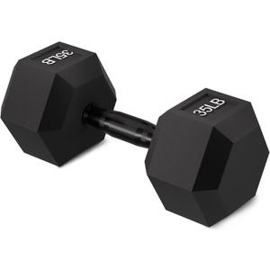 Fitvids Rubber Encased Hex Dumbbell, Hand Weight with Anti-Slip Cast Iron Grip for Strength Training, 35 LB