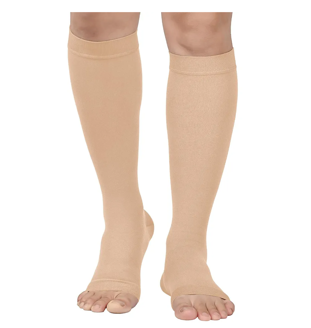 MGANG® 20-30 mmHg Compression Stocking for Men and Women, Medical Compression Socks, Knee High Length, Open Toe, for DVT, Varicose Veins, Relief Shin Splints, Edema, Beige Large (Size 4XL)