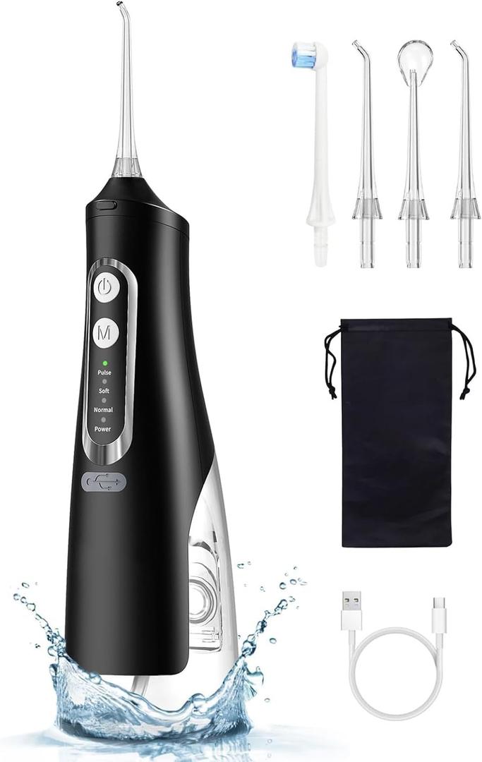 Water Dental Flosser Brush for Cleaning for Home Travel - 300ML Portable and Rechargeable IPX7 - Water Dental Flosser Teeth Pick - 4 Modes Cordless Oral Irrigator Waterproof