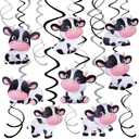 15Pcs Cow Birthday Party Decoration Cow Hanging Swirls for Farm Animal Theme Birthday Party Supplies (Black and White)