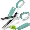 Herb Scissors with 5 Blades and Cover, Kitchen Herb Cutter with Cleaning Comb, Stainless Steel Multi Blade Herb Shears for Basil Parsley Cilantro, Easy Clean Cooking Tool, Unique Kitchen Gadgets Gift
