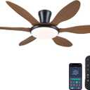 Ceiling Fans with Lights, 51 inch Modern Low Profile Ceiling Fan with Light and Remote App Control, Flush Mount, Quiet DC Reversible, Dim Led Ceiling Fan 6 Blade Softer Wind Indoor/Outdoor Patio Brown