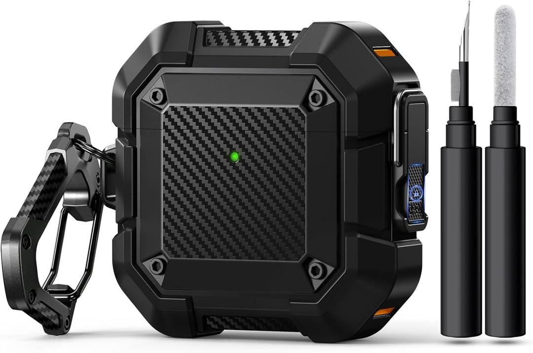 for AirPods 4 Case, Compatible with Apple AirPods 4th Generation Case Cover with Secure Lock& Keychain &Cleaner Kit, Full Body Shockproof Protective Case Hard Shell (2024) (Black)