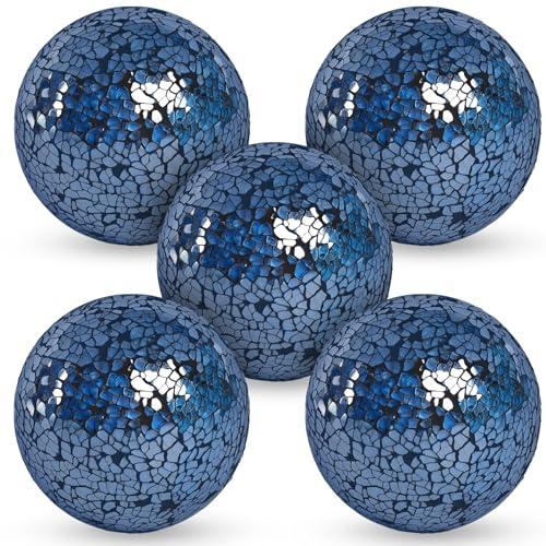 FUTUREPLUSX 5PCS Decorative Balls for Bowls, 3.14 Inch Dark Blue Orbs Glass Balls for Centerpiece Bowls Mosaic Sphere for Home Decoration Dining Table