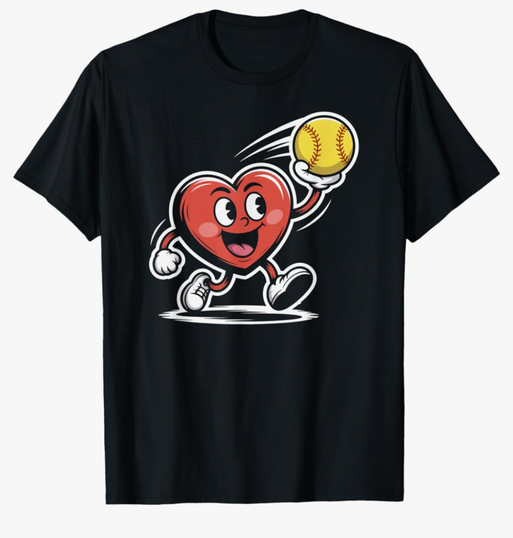 Softball red Heart Softball Player Valentine's Day T-Shirt, 2XL