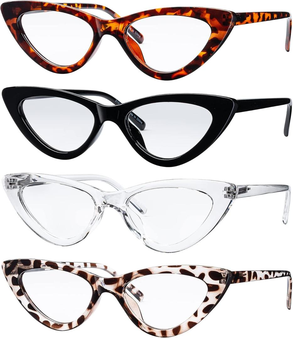 Yogo Vision Reading Glasses Blue Light Blocking Cat Eye Eyeglasses Computer Readers Anti Eyestrain for Women 4 Pk (Black, Brown Havana, Grey Leopard, Crystal)