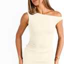Trendy Queen Womens Mini Summer Dresses 2026 Going Out Off The Shoulder Bodycon Sexy Party Club Spring Fashion Outfits (Beige, M)