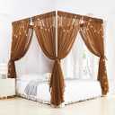 Akiky Canopy for Girls Room Bed Curtains Sheer Curtain for Twin Full Queen Size Bed Drapes,8 Panels Canopies with Light,Room Dcor(Full/Queen, Coffee)