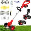 21V Cordless Weed Wacker with 2 Batteries & Wheels, Battery Powered Weed Eater, Electric String Trimmer, Grass Trimmer & Lawn Edger 4-in-1, Lightweight Weed Trimmer for Lawn Garden
