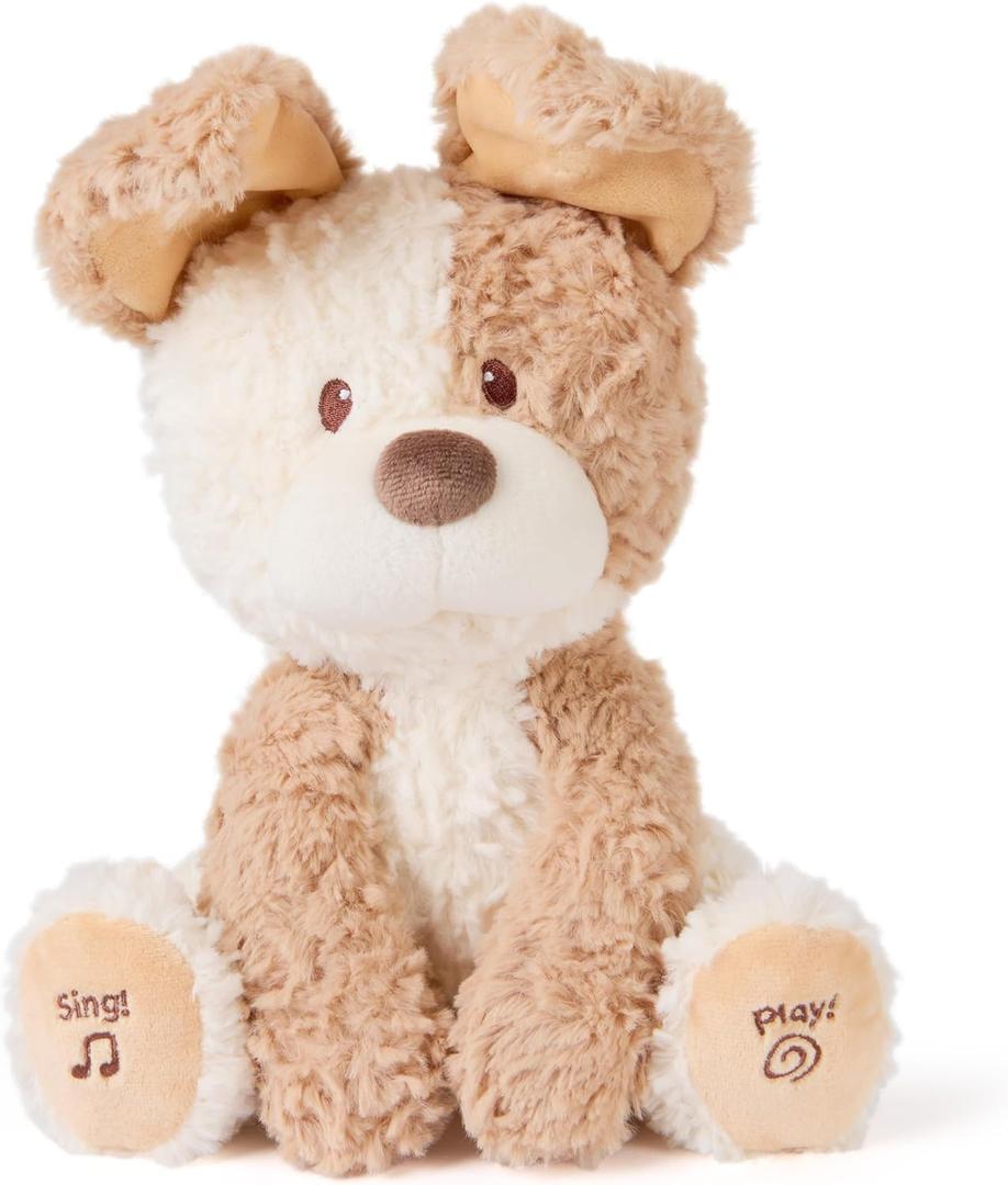 GUND Baby Peeki The Puppy Animated Plush, Singing Stuffed Animal, Sensory Toy for Babies and Toddlers, Plays Peek-a-Boo and Sings, Brown/Cream, 12